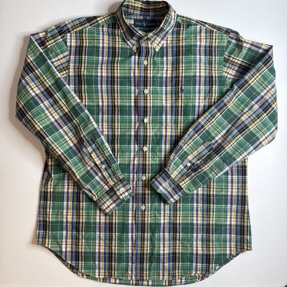 Ralph Lauren Mens Large Cotton Classic Fit Shirt Long Sleeve Plaid Button Front - Picture 1 of 11